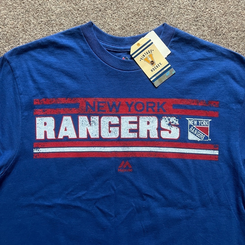 New York Rangers Stanley Cup Champion NHL Majestic Blue T-Shirt Men Size Medium - Picture 3 of 11